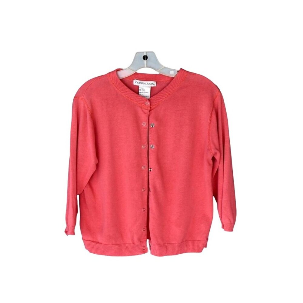 Women's Victoria Jones Salmon Pink Snap Crop Cardigan Sweater L